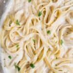 close up of fettuccine alfredo