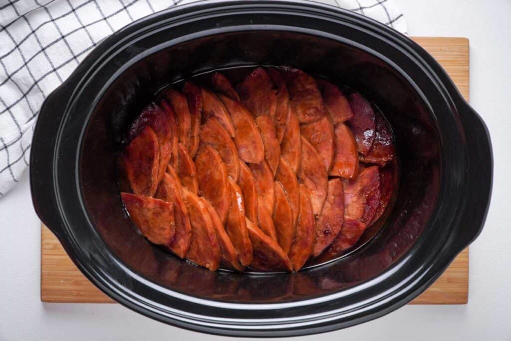 glazed sliced ham in slow cooker