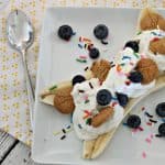 breakfast banana split with yogurt and fruit