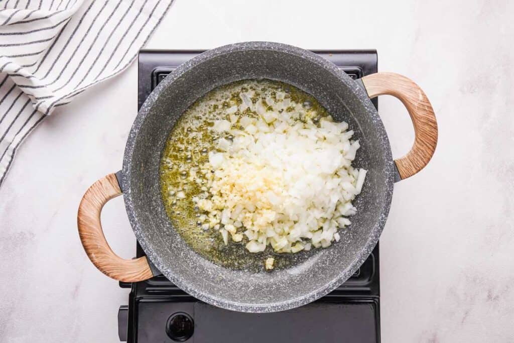 sautéing onion and garlic in butter