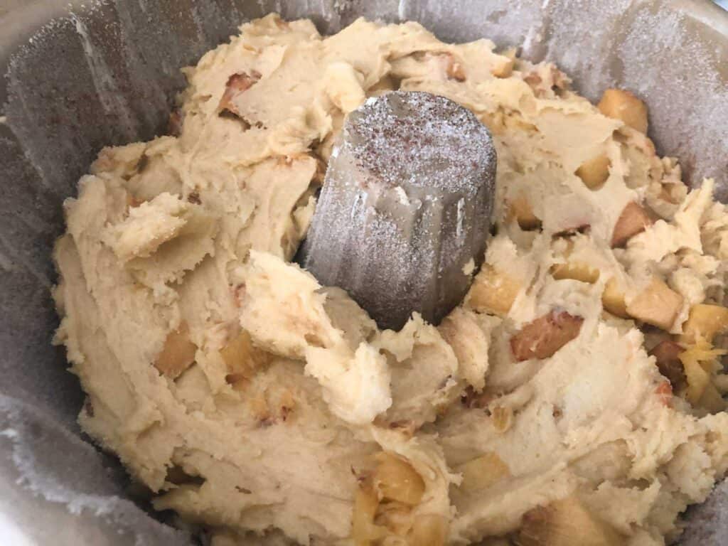 pound cake batter in bundt pan