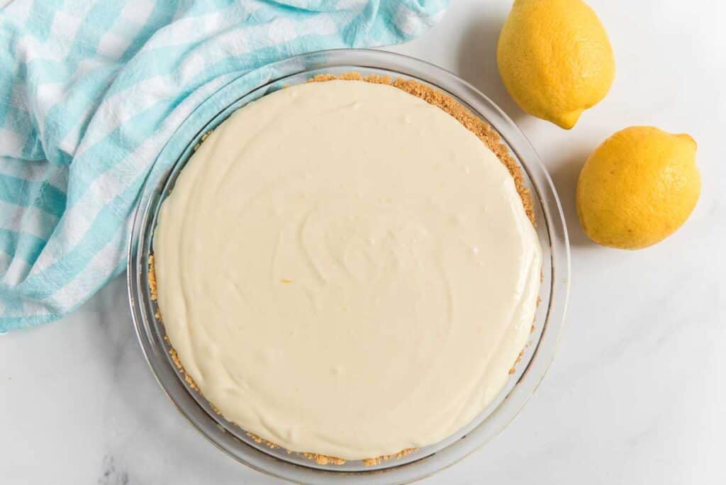 overhead view of cheesecake before baking