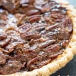 close up of chocolate pecan pie