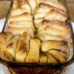 cinnamon pull apart bread in glass dish