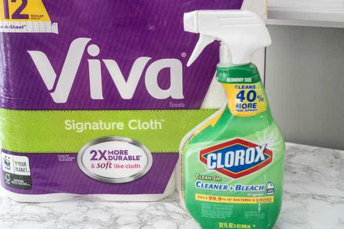 clorox bleach and viva paper towels on marble counter