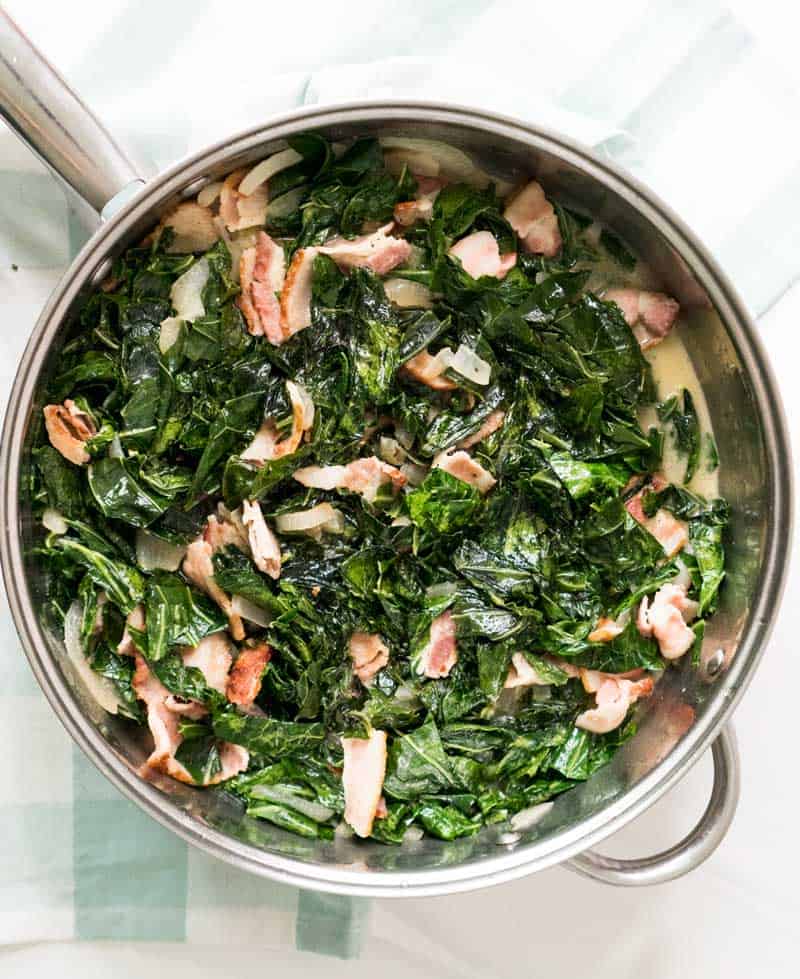 southern collard greens in large saucepan