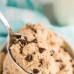 edible cookie dough on spoon with text overlay