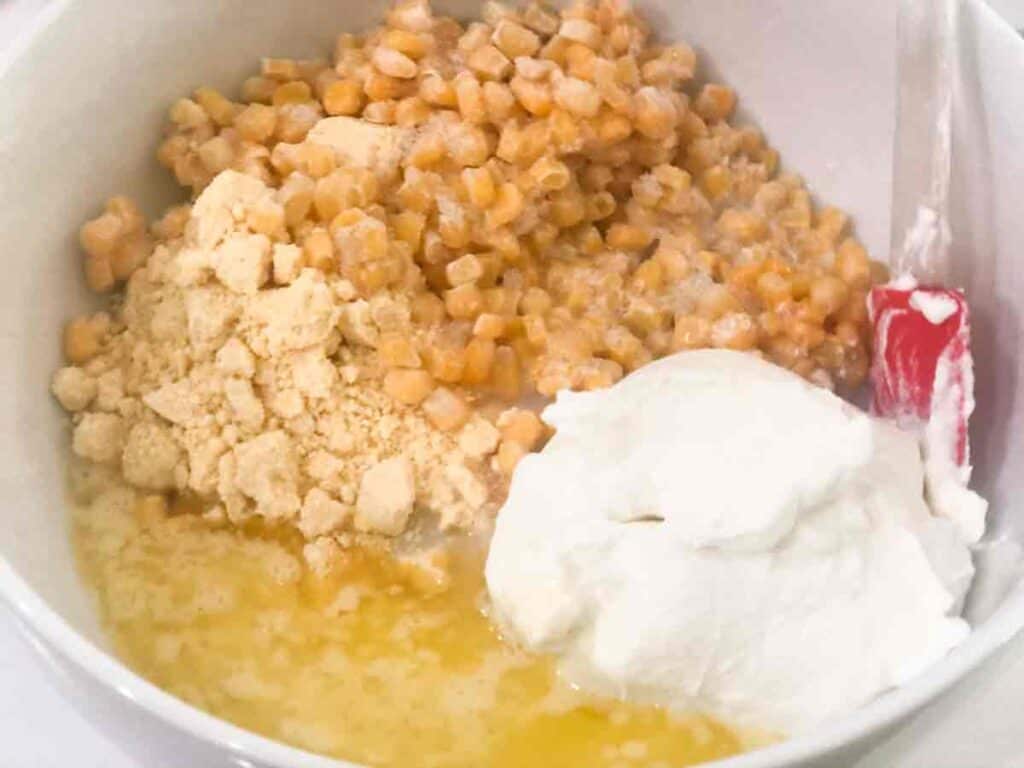 cornbread ingredients in white bowl