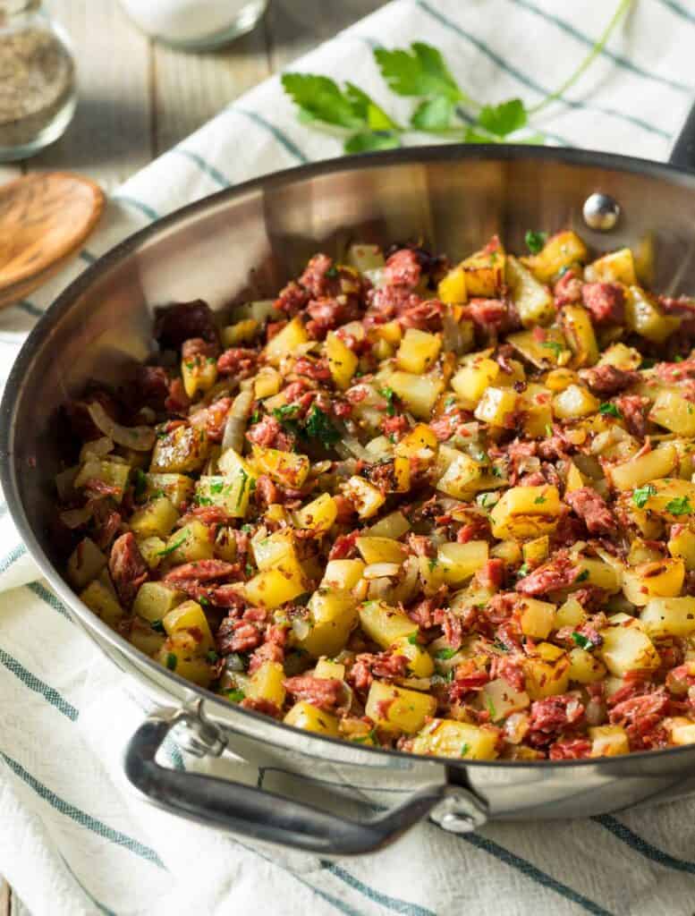 corned beef hash in skillet