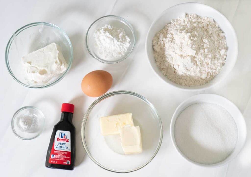 cream cheese cookie ingredients on counter