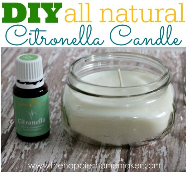 A close up of DIY citronella candle next to citronella essential oil