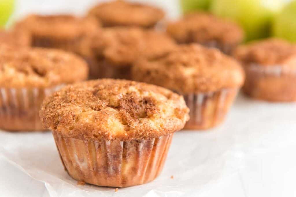 close photo of cinnamon apple muffin