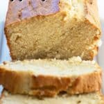 close up of sliced eggnog bread