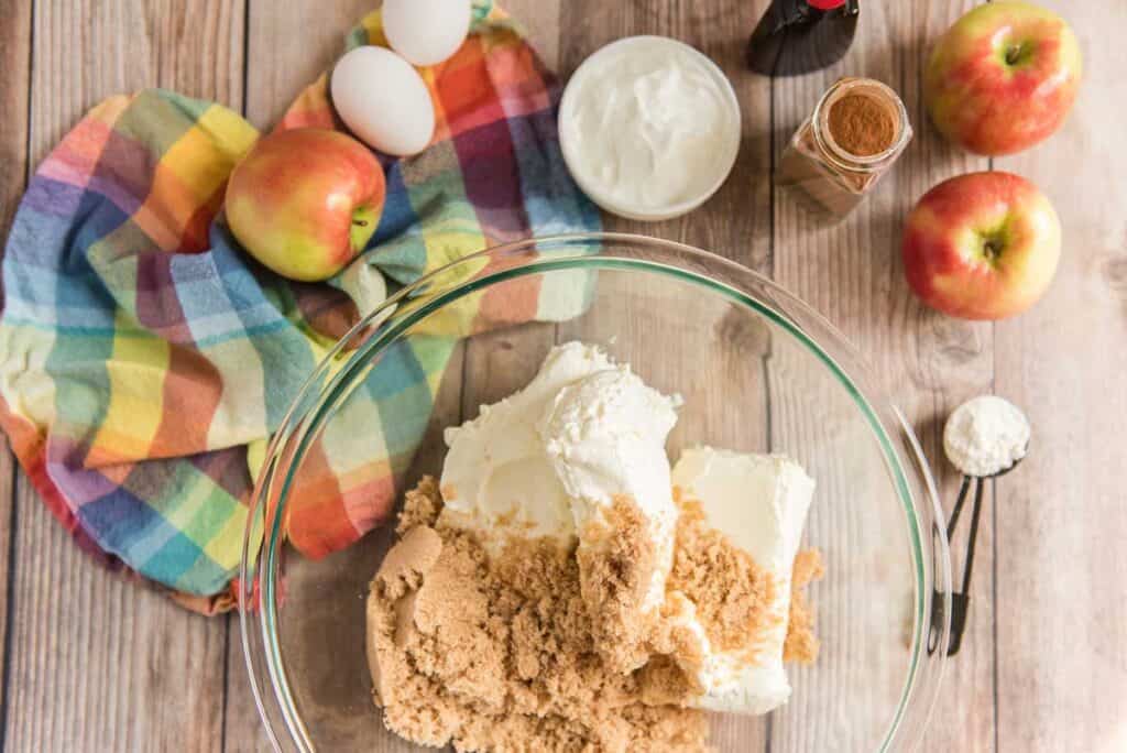 glass bowl with cream cheese and brown sugar