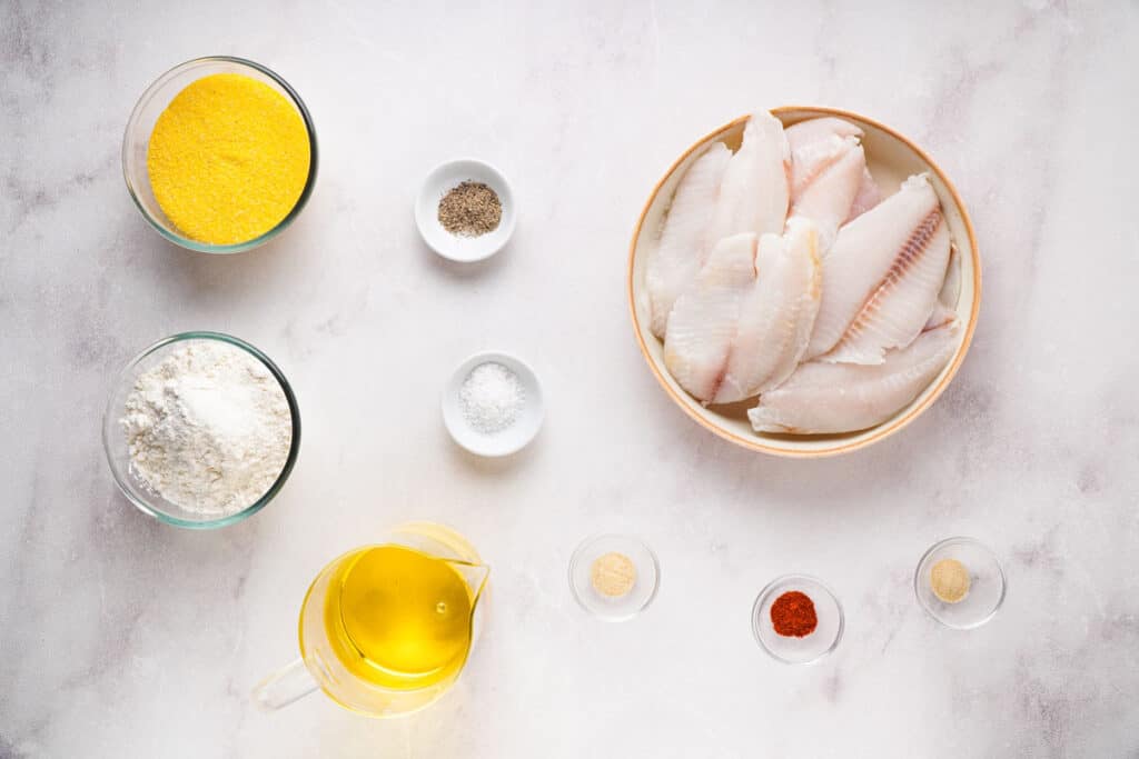 catfish ingredients on marble countertop