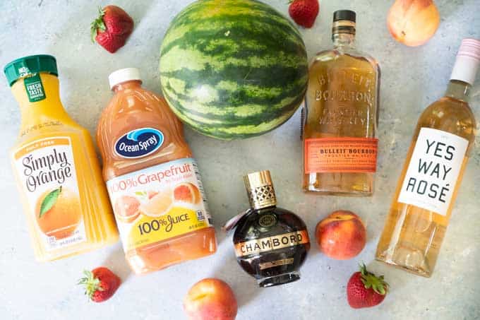 overhead view of rosé sangria ingredients