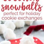 Gluten free Coconut Snowballs are the perfect dessert recipe to take to holiday gift exchanges. Only 3 ingredients and allergy & intolerance friendly.