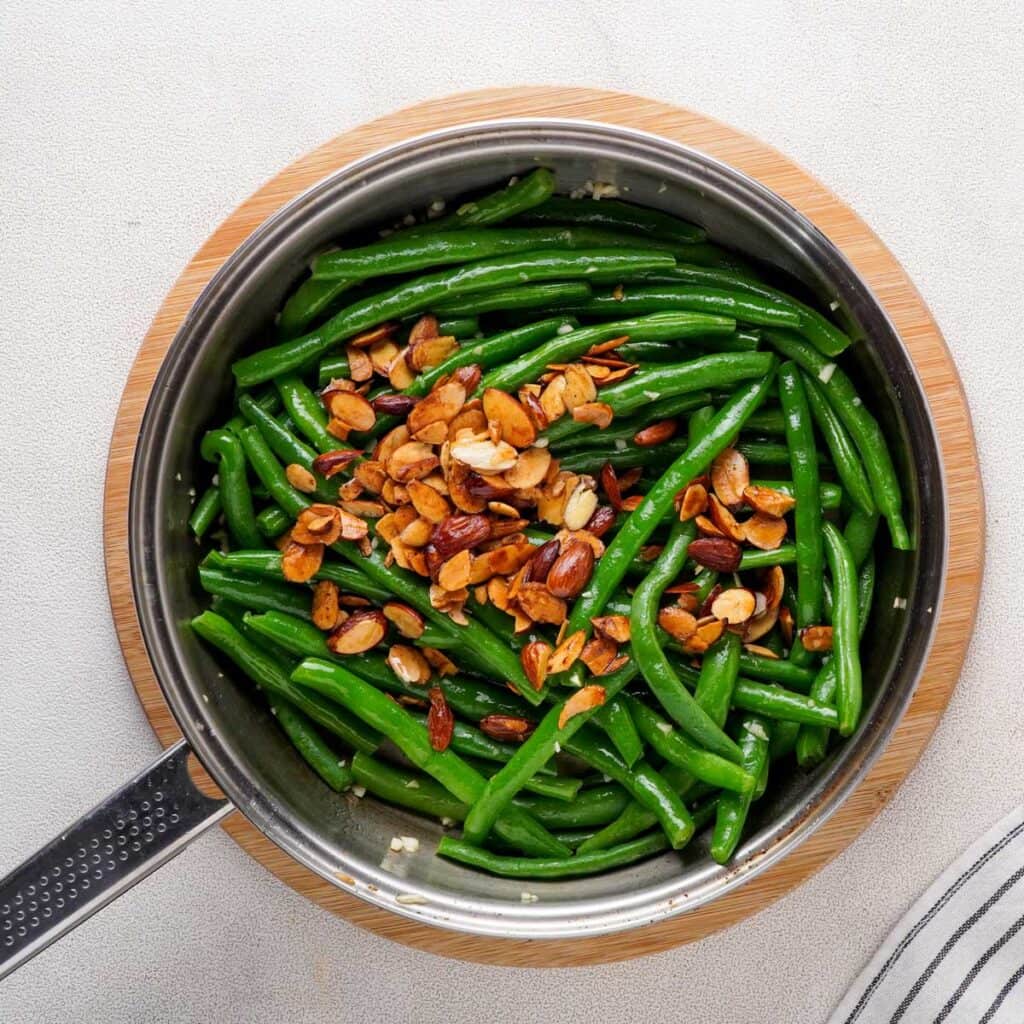 green beans almondine in pan