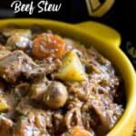guinness beef stew in yellow bowl