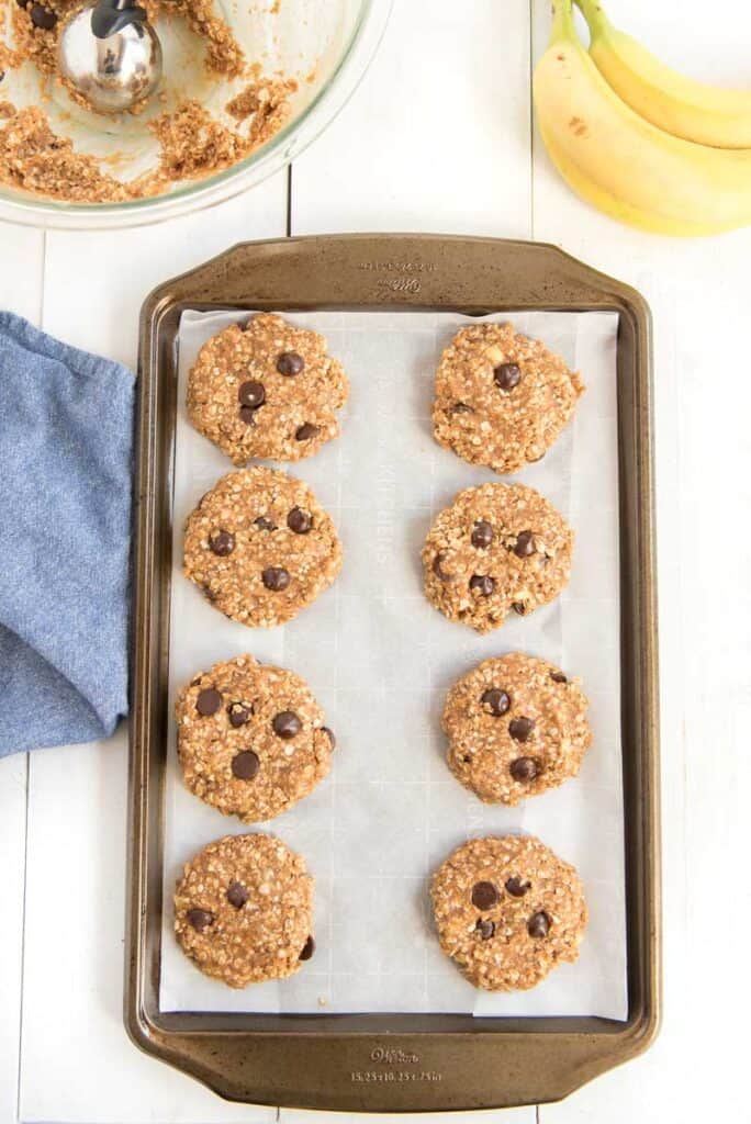 peanut butter oatmeal cookies on baking sheet