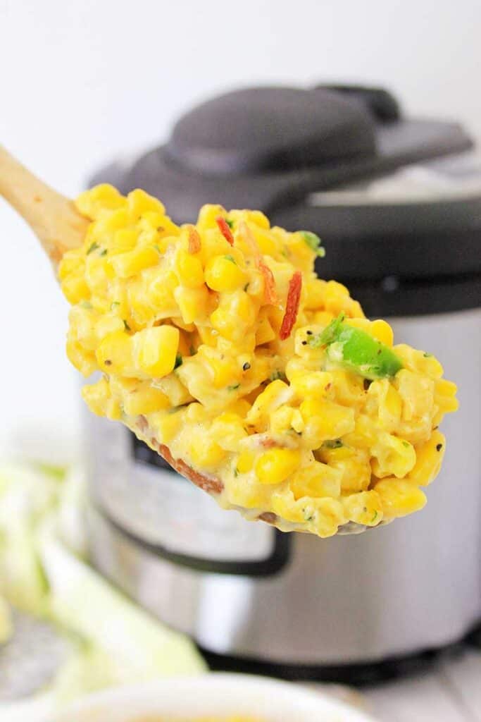 instant pot jalapeño corn dip in spoon