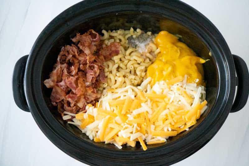 slow cooker mac and cheese ingredients in slow cooker