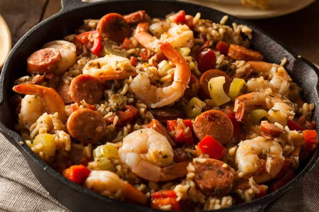 jambalaya in cast iron skillet