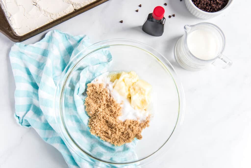 mixing edible cookie dough in glass bowl