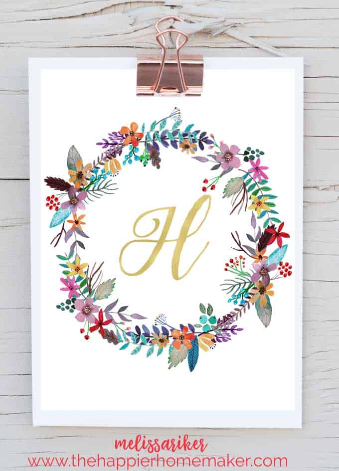 colorful wreath with the letter H in the middle