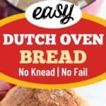 collage of Dutch oven bread with recipe name overlay