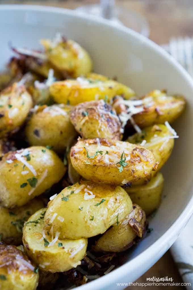 A close up of parmesan roasted potatoes 