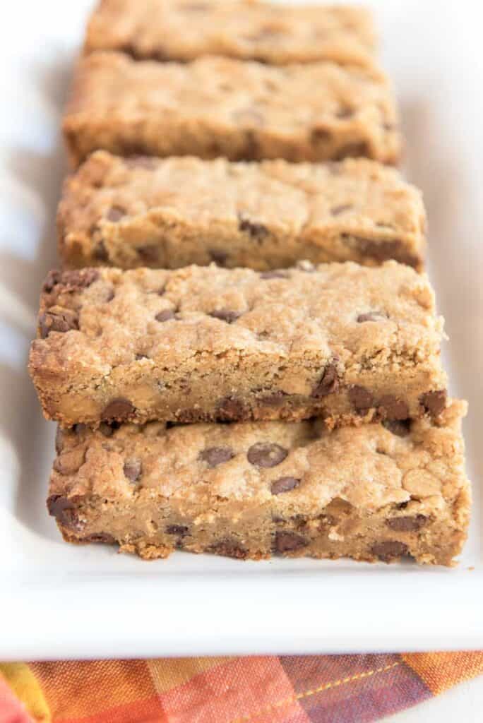 peanut butter cookie bars on white plate