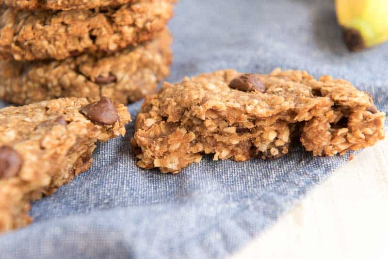 peanut butter oatmeal cookies on blue napkin