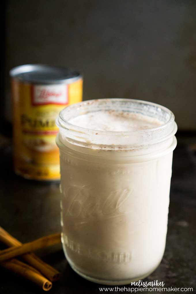 mason jar of homemade pumpkin spice creamer 