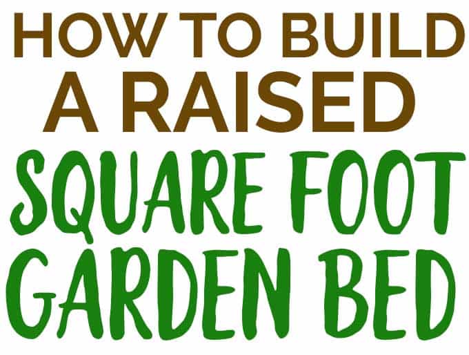 text in brown and green reading how to build a raised square foot garden bed