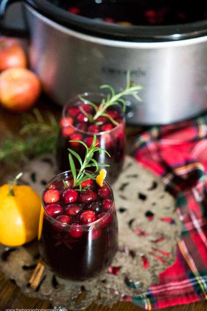 close up of two glasses of mulled wine