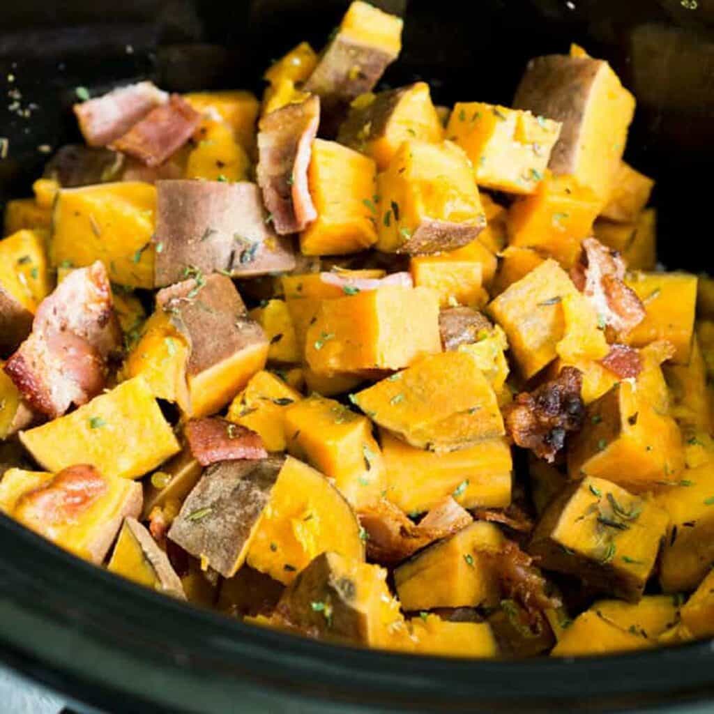 diced sweet potatoes in slow cooker