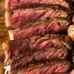 collage of stovetop tri tip steak with recipe name overlay