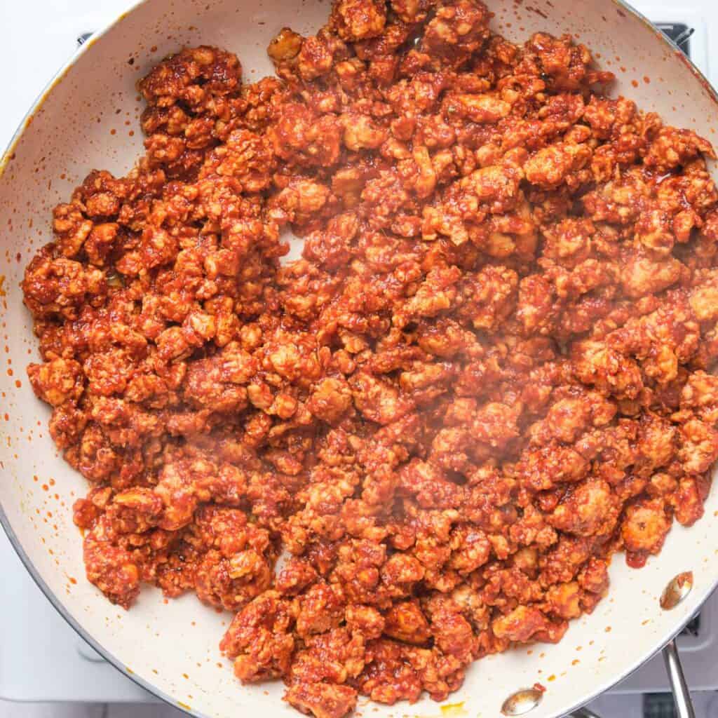 stuffed pepper meat filling in skillet