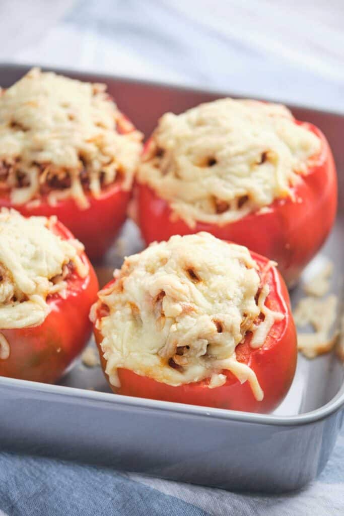 turkey stuffed peppers in baking dish