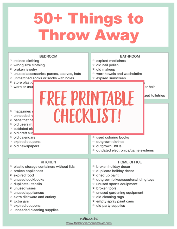 checklist of 50 things to throw away